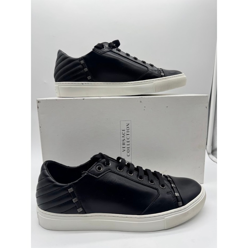 Versace Collection V900 576 Black Leather Medusa Head Studded Sneakers Mens 40